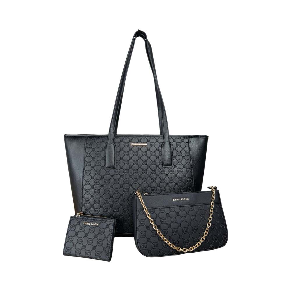 Anne Klein 3-Piece Tote Bag, Crossbody, and Wallet Set Black Monogram